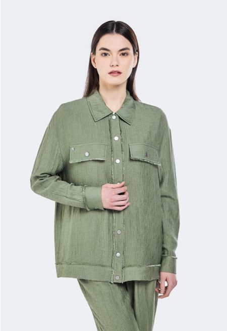 Textured Frayed Solid Shirt
