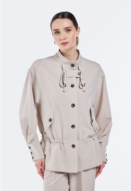 Solid Drawstring Waist Jacket