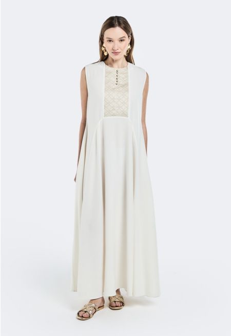 Knot Button Floral Yoke Dress- Ramadan Style