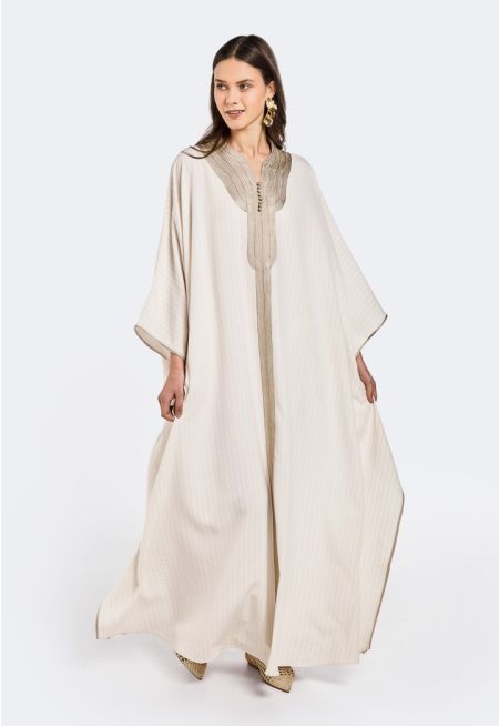 Striped Lace Embellished Kaftan- Ramadan Style