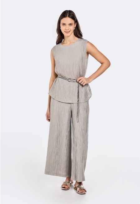 Wide Leg Textured Trousers