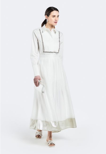 Metallic Foil Hem Pleated Skirt