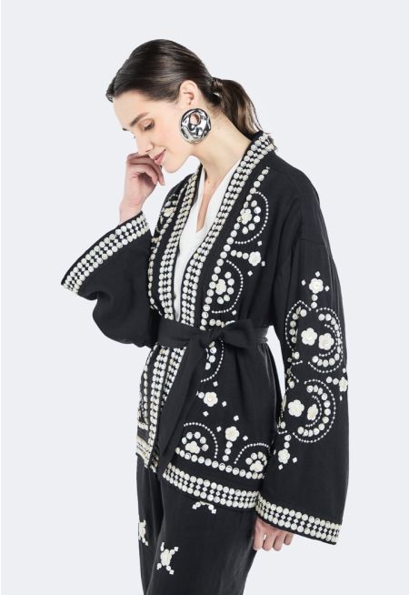 Mother of Pearl Button Embellished Kimono- Ramadan Style