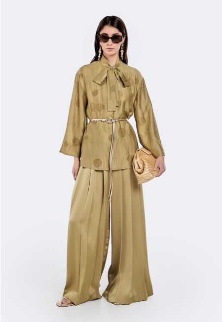 Satin Pleated Palazzo Trousers