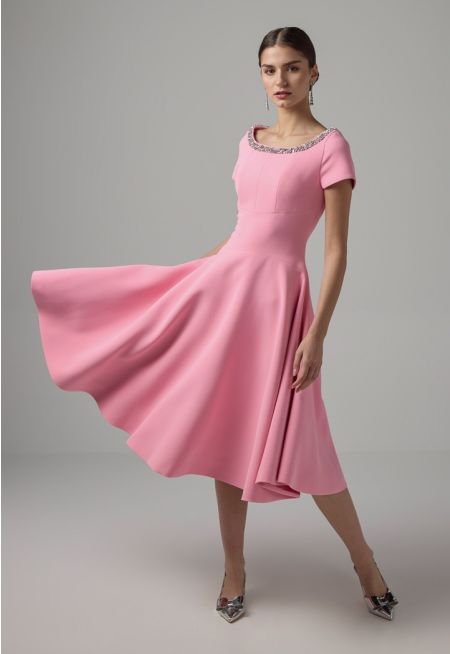Crystal Embellished Sleeveless Midi Dress