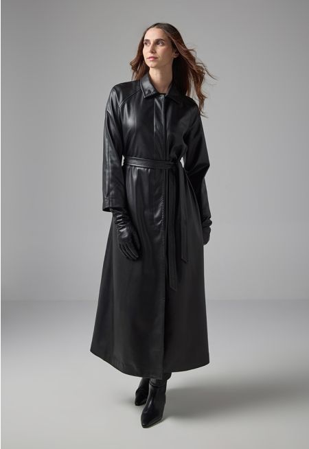PU Leather Belted Jacket
