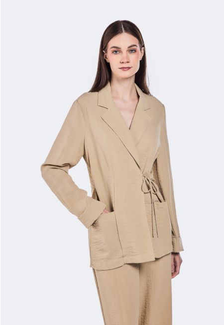 Crinkled Wrap Notched Collar Jacket