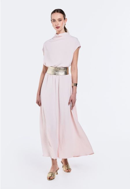 Crinkled Flared Maxi Skirt