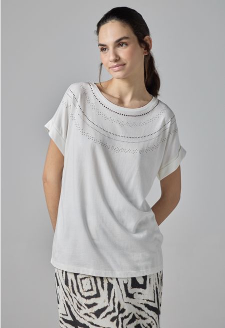Continuous Short Sleeves Embellished Top