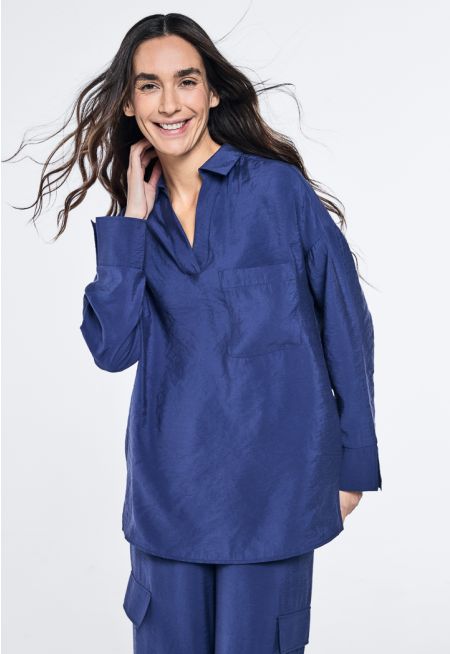 Crinkled Drop Shoulder Blouse