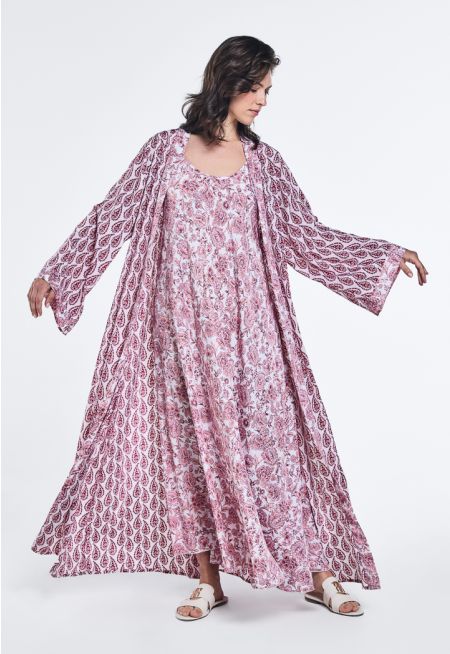 Printed Belted Maxi Abaya