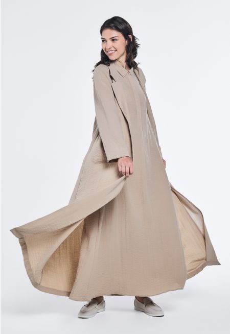 Notched Collar Crinkled Abaya