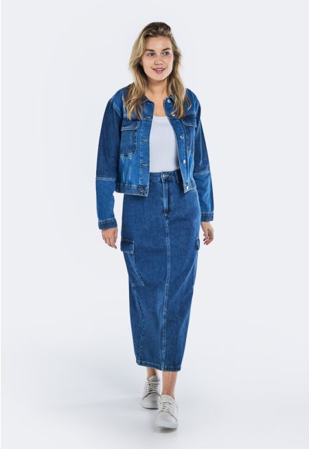 Multi Pockets Denim Skirt