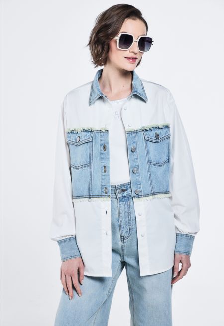 Denim Patch Relaxed Fit Shirt