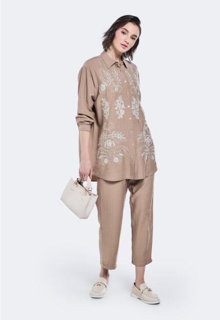 Elasticated  Waist Solid Trousers