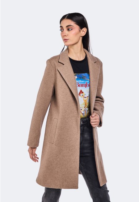 Solid Notched Collar Coat