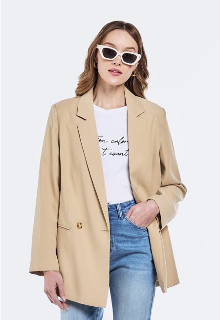 Solid Notched Collar Blazer