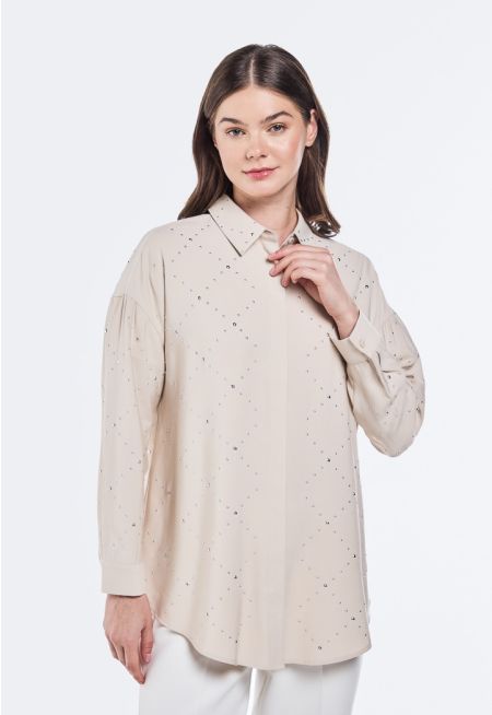 Solid Strass Embellished Shirt
