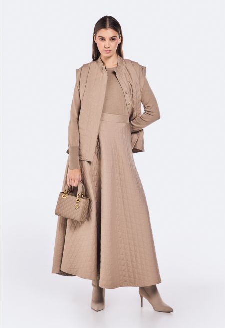 Solid Quilted Flared Skirt