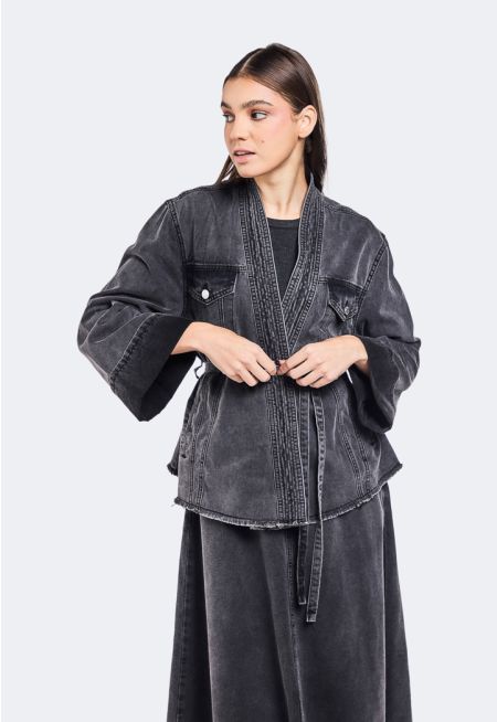 Belted Denim Kimono