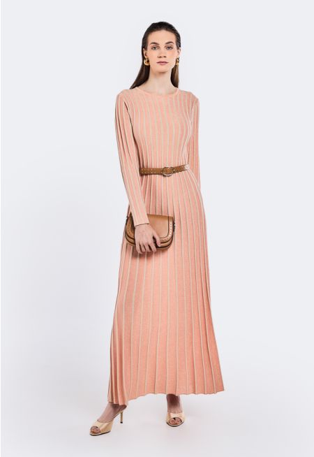 Knitted Lurex Belted Dress
