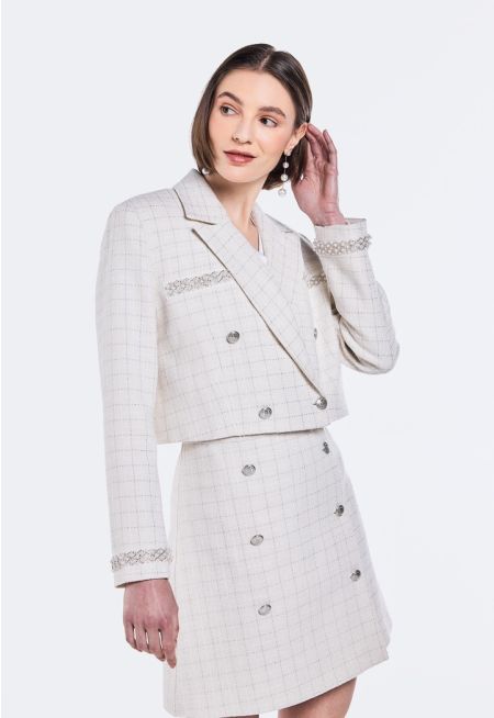 Pearl Embellished Tweed Blazer