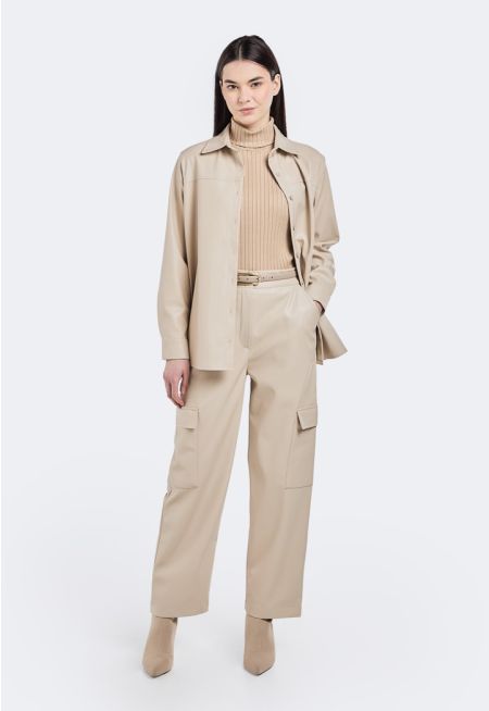 PU Leather Cargo Trousers