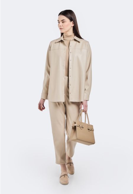 Seam Detail PU Leather Trousers