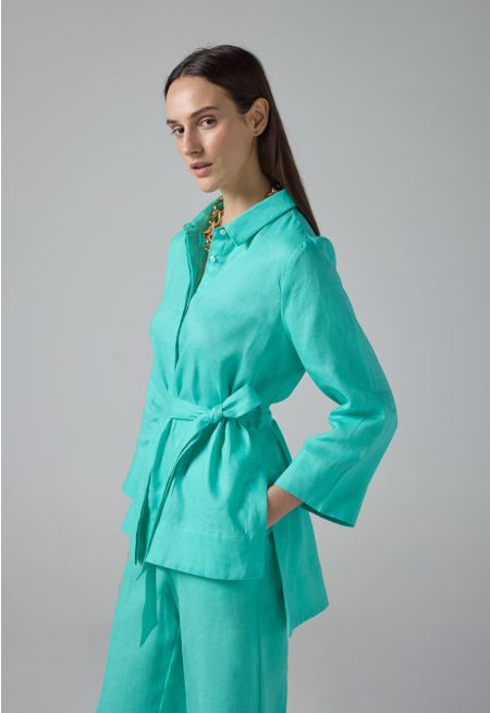 Long Sleeves Basic Belted Shirt