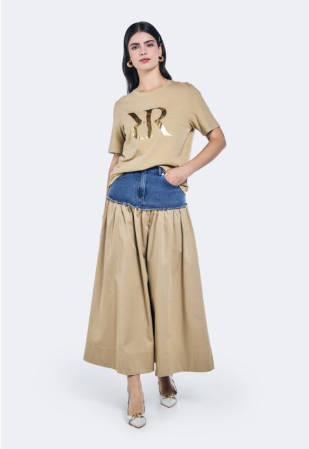 Flared Skirt With Denim Yoke