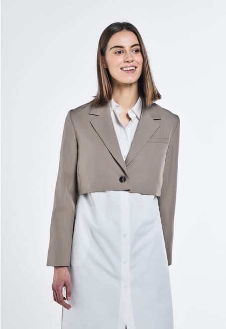 Notched Collar Cropped Blazer