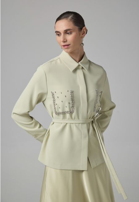 Crystal Embellished Belted Shirt