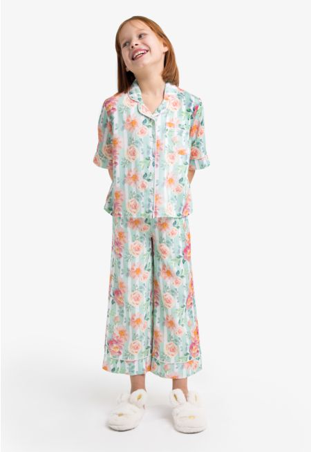 Comfy Floral Button Top & Pants Pajama Set