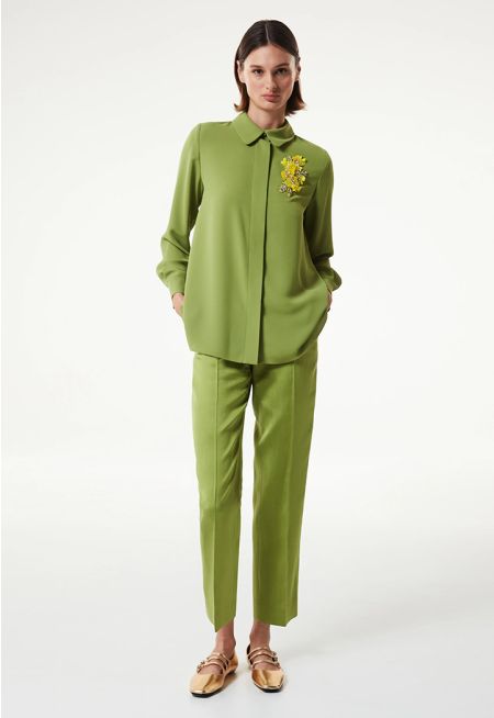 Machka- Silk Blend Cigarette Fit Trousers  