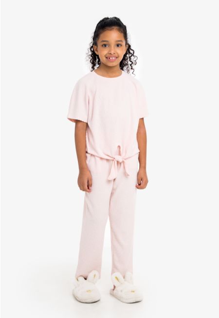 Tie Front Rib Knit Pajama Set