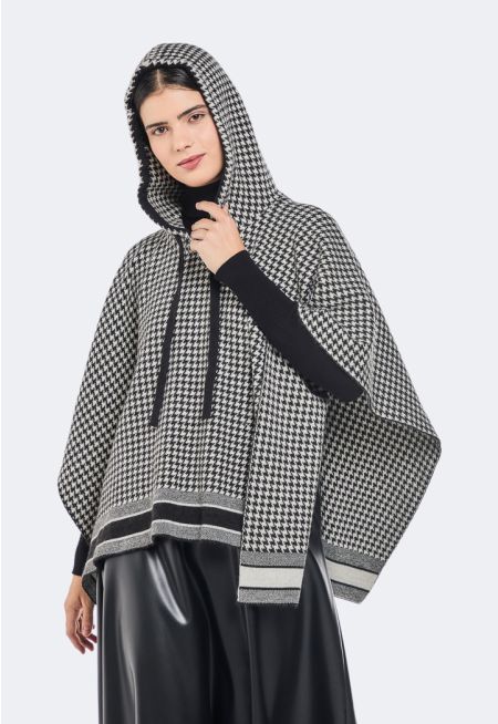 Houndstooth Hoodie Poncho