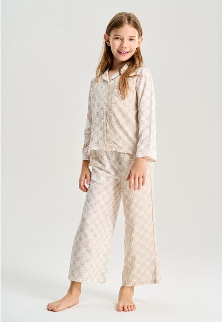 Contrast Monogram Print Pajama Set (2 PCS)