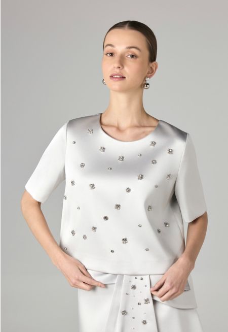Crystal Embellished Solid T-Shirt