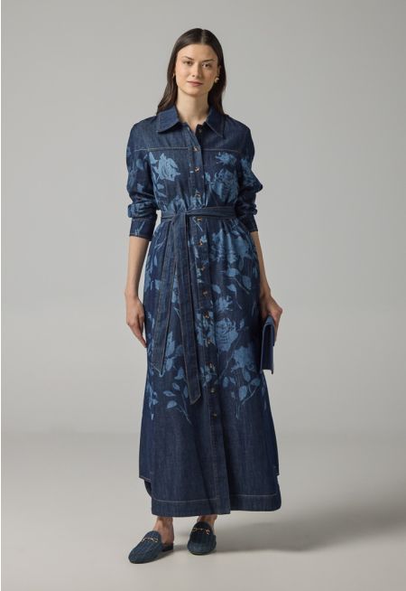 Floral Print Denim Shirt Dress