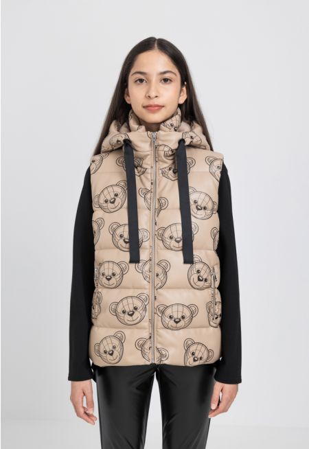 Teddy Bear Printed Puffer Vest