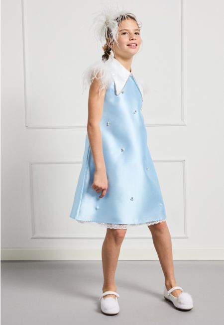 Faux Feather Crystal Embellished Dress