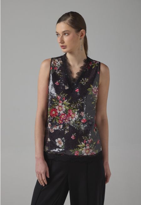 Sequins Sleeveless V-Neck Top