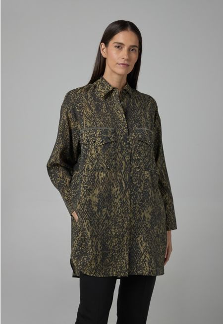 Crystal Embellished Regular Fit Printed Shirt