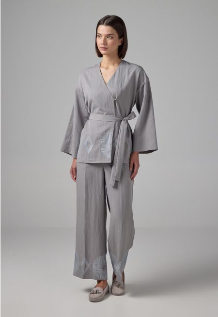 Embroidered Wide Leg Trouser