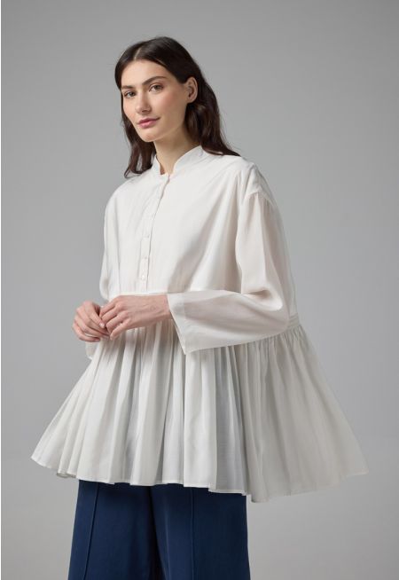 Solid Pleated Hem Shirt
