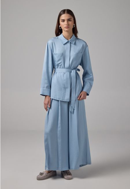 Solid Wide Legs Pleated Palazzo Trousers