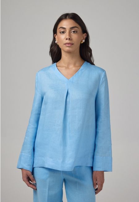 V- Neck Linen Basic Blouse
