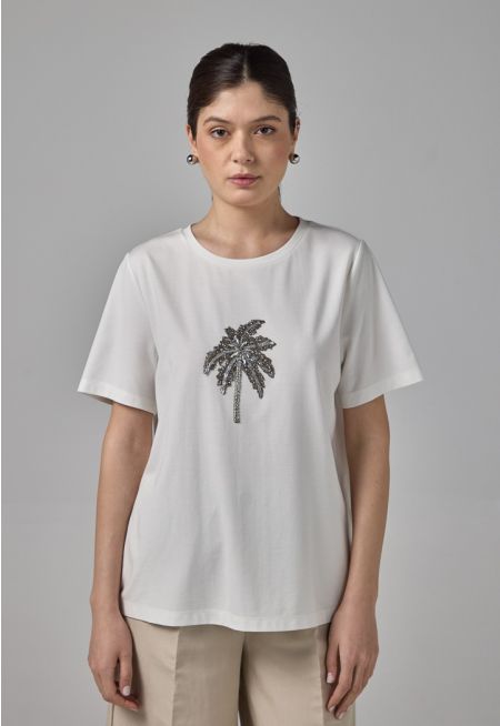 Solid Crystal Embellished T-Shirt