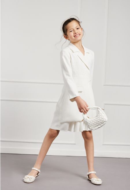 Faux Pearls Embellished Blazer Dress