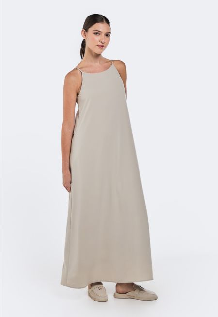 A-Line Cut Spaghetti Sleeves Dress